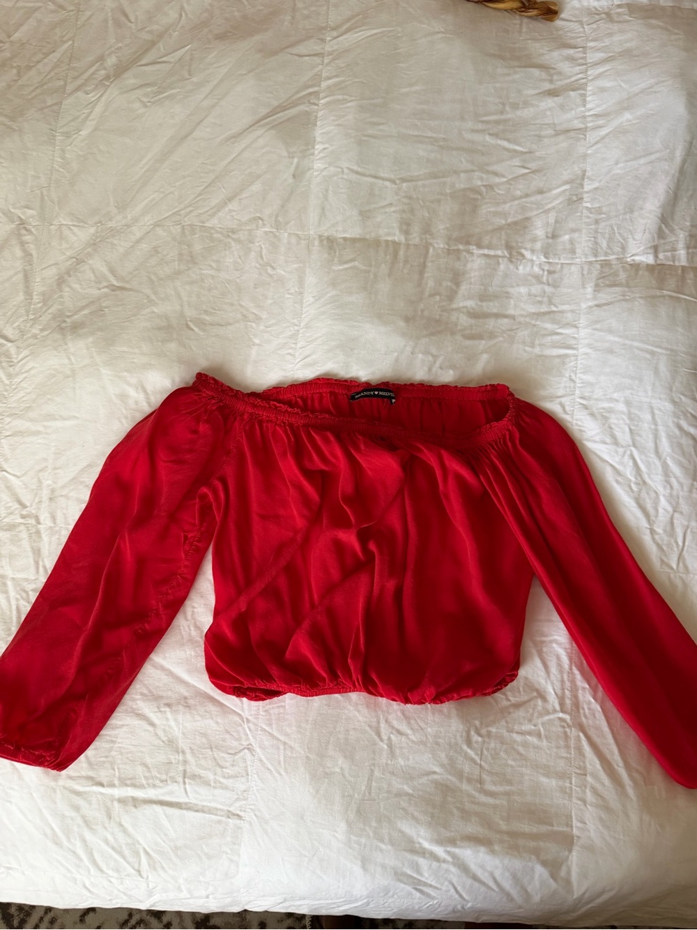 Brandy Melville Off-Shoulder Red Long-Sleeve Cropped Top